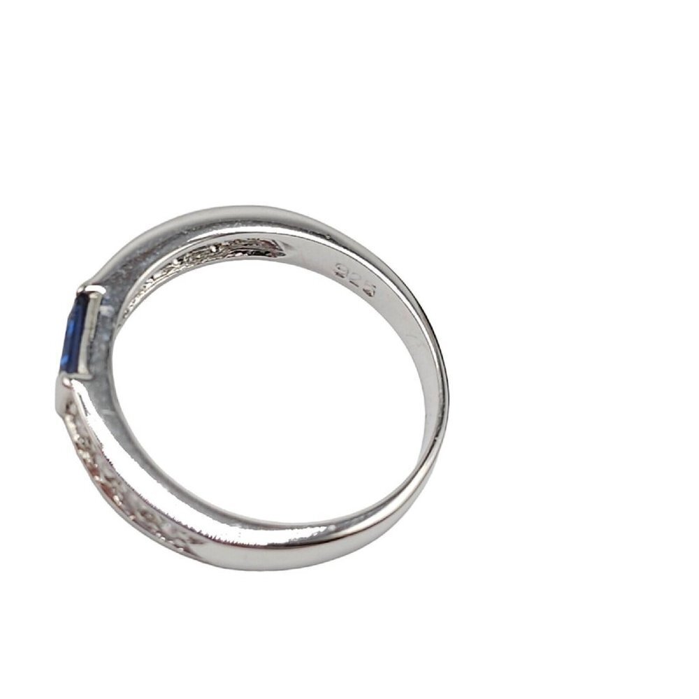 Blue Rectangle Clear Rhinestone Sterling Silver V… - image 5